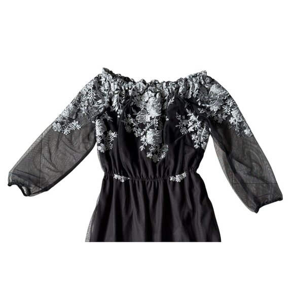 INC International Concepts Black Silver Off-Shoulder Embroidered Maxi Dress  12 - Picture 2 of 7